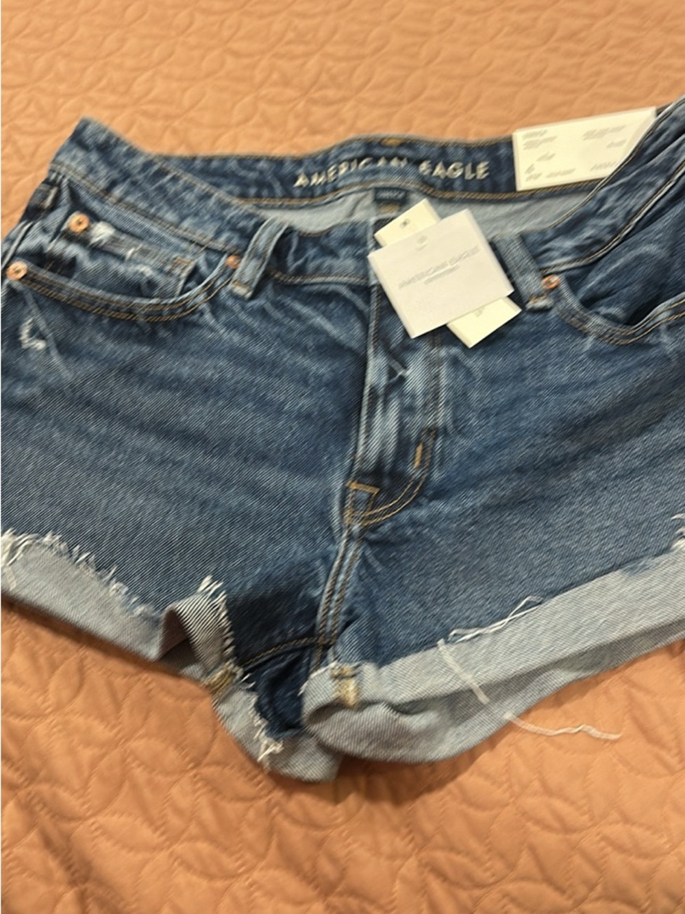 American Eagle Outfitters Mid Blue Distressed Denim Cutoff Shorts